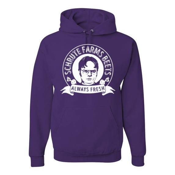 Wild Bobby, Office Schrute Farms Beets Always Fresh, Pop Culture, Unisex Graphic Hoodie Sweatshirt, Purple, XX-Large