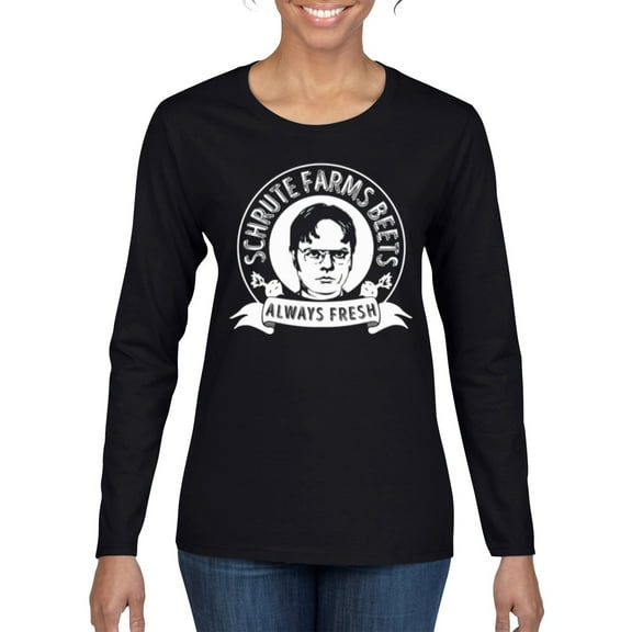 Wild Bobby, Office Schrute Farms Beets Always Fresh, Pop Culture, Women Graphic Long Sleeve Tee, Black, XX-Large
