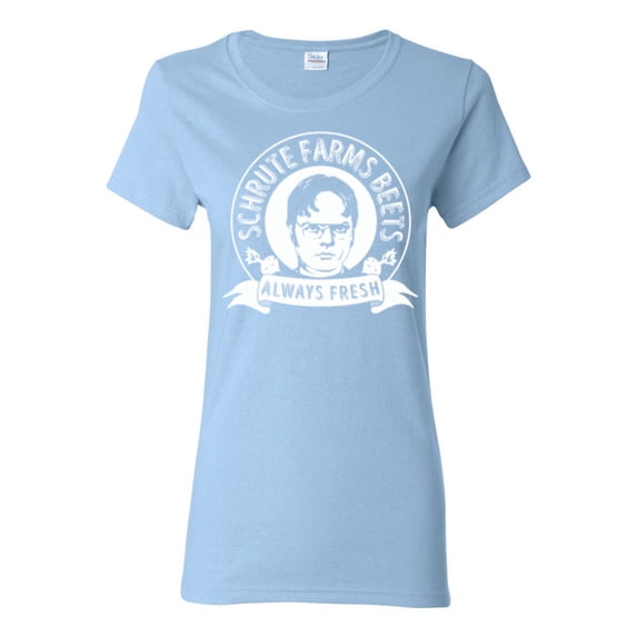Wild Bobby, Office Schrute Farms Beets Always Fresh, Pop Culture, Women Graphic Tee, Light Blue, X-Large