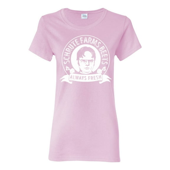 Wild Bobby, Office Schrute Farms Beets Always Fresh, Pop Culture, Women Graphic Tee, Light Pink, Medium