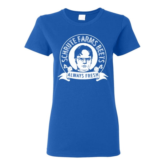 Wild Bobby, Office Schrute Farms Beets Always Fresh, Pop Culture, Women Graphic Tee, Royal, Small