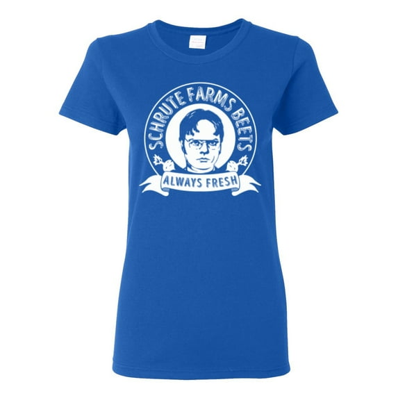 Wild Bobby, Office Schrute Farms Beets Always Fresh, Pop Culture, Women Graphic Tee, Royal, X-Large