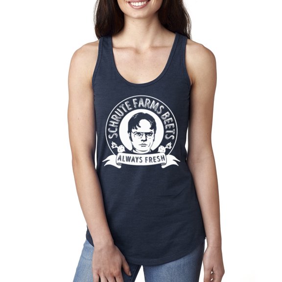 Wild Bobby, Office Schrute Farms Beets Always Fresh, Pop Culture, Women Racerback Tank Top, Navy, Small