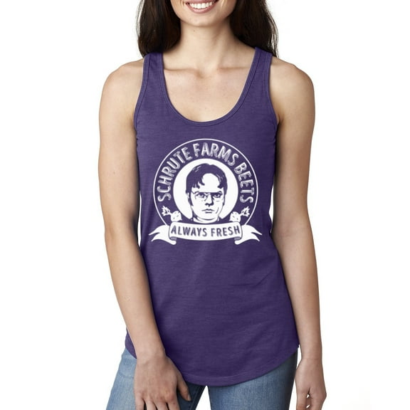 Wild Bobby, Office Schrute Farms Beets Always Fresh, Pop Culture, Women Racerback Tank Top, Purple Rush, Small
