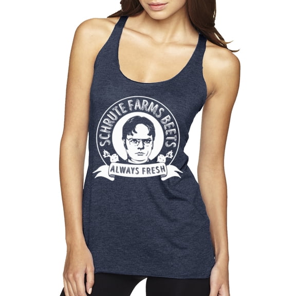 Wild Bobby, Office Schrute Farms Beets Always Fresh, Pop Culture, Women Tri-Blend Racerback Tank Top, Vintage Navy, Medium