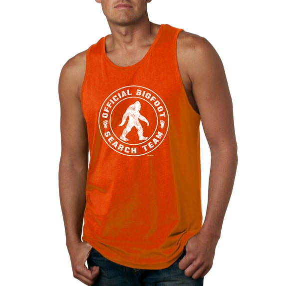 Wild Bobby, Official Bigfoot Search Team Funny Sasquatch Pop Culture Mens Graphic Tank Top, Orange, Small