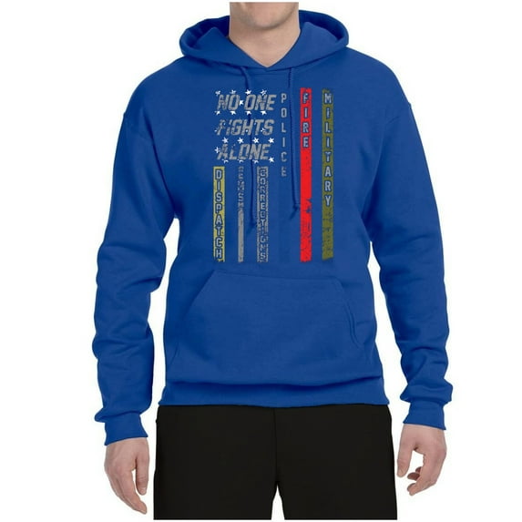 Wild Bobby, No One Fights Alone First Responder Dispatcher EMS Corrections Police Fire Military Unity, Pop Culture, Unisex Graphic Hoodie Sweatshirt, Royal, Small