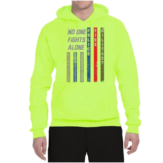 Wild Bobby, No One Fights Alone First Responder Dispatcher EMS Corrections Police Fire Military Unity, Pop Culture, Unisex Graphic Hoodie Sweatshirt, Safety Green, Medium