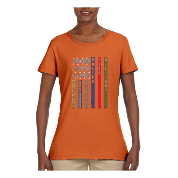 Wild Bobby, No One Fights Alone First Responder Dispatcher EMS Corrections Police Fire Military Unity, Pop Culture, Women Graphic Tee, Orange, XX-Large