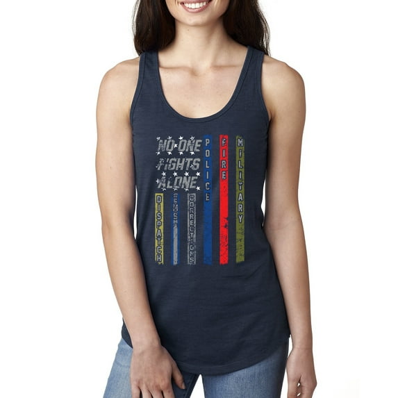 Wild Bobby, No One Fights Alone First Responder Dispatcher EMS Corrections Police Fire Military Unity, Pop Culture, Women Racerback Tank Top, Navy, Large