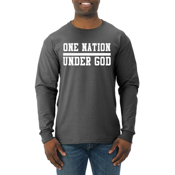 Wild Bobby One Nation Under God Inspirational/Christian Men Long Sleeve Shirt, Heather Black, 3X-Large