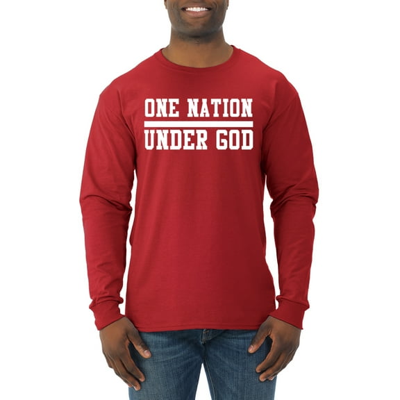 Wild Bobby One Nation Under God Inspirational/Christian Men Long Sleeve Shirt, Red, X-Large
