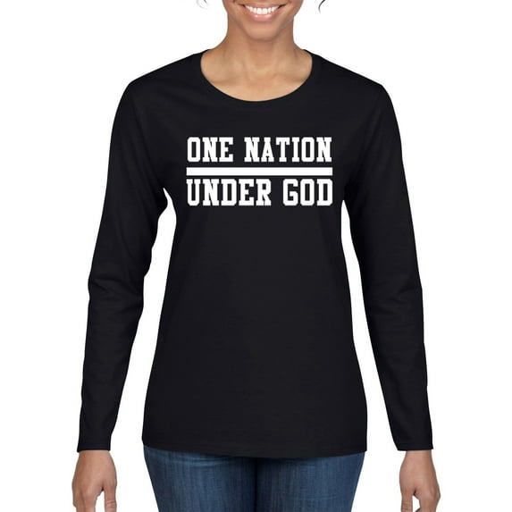 Wild Bobby One Nation Under God Inspirational/Christian Women Graphic Long Sleeve Tee, Black, Medium