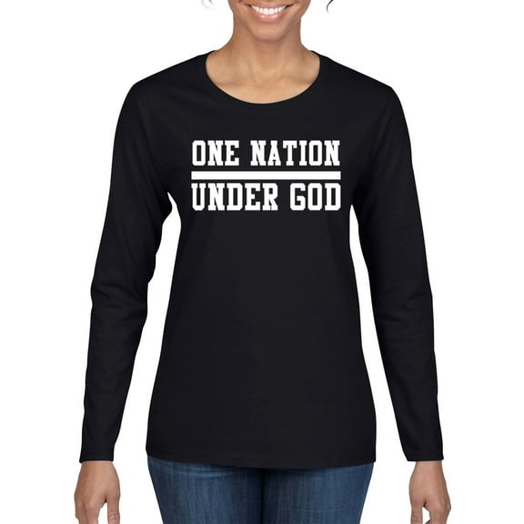 Wild Bobby One Nation Under God Inspirational/Christian Women Graphic Long Sleeve Tee, Black, Small