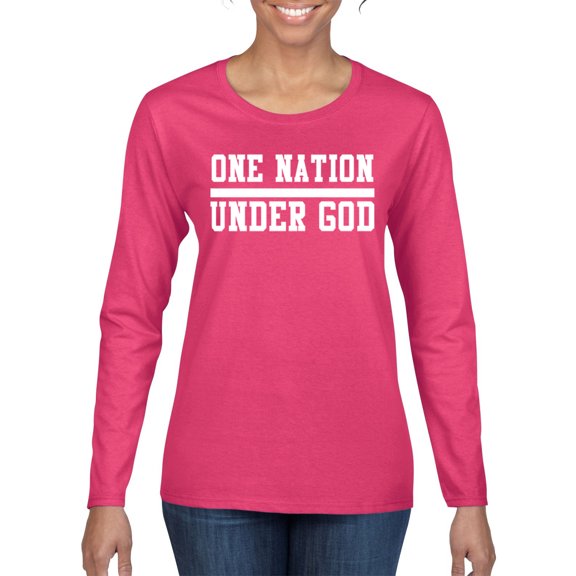Wild Bobby One Nation Under God Inspirational/Christian Women Graphic Long Sleeve Tee, Fuschia, Small