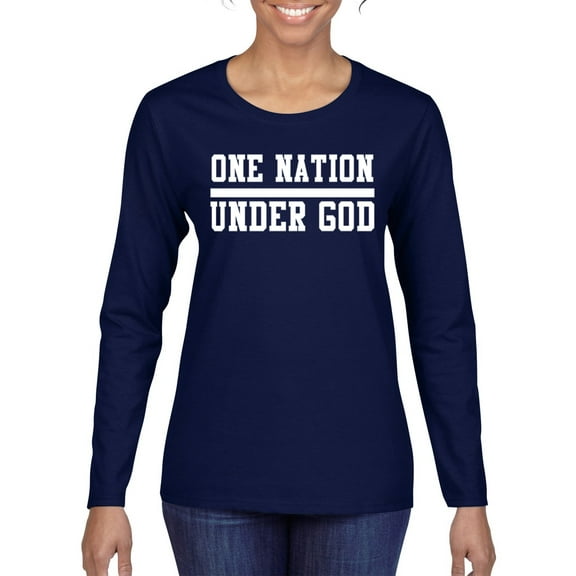Wild Bobby One Nation Under God Inspirational/Christian Women Graphic Long Sleeve Tee, Navy, Small