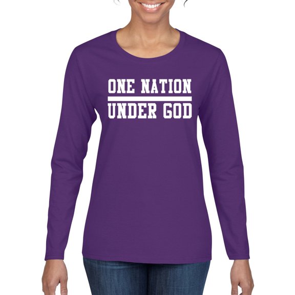 Wild Bobby One Nation Under God Inspirational/Christian Women Graphic Long Sleeve Tee, Purple, Large