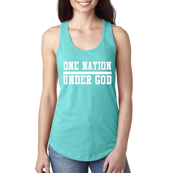 Wild Bobby One Nation Under God Inspirational/Christian Women Racerback Tank Top, Tahiti Blue, Medium