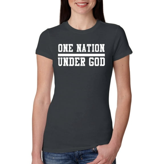 Wild Bobby One Nation Under God Inspirational/Christian Women Slim Fit Junior Tee, Dark Grey, Medium