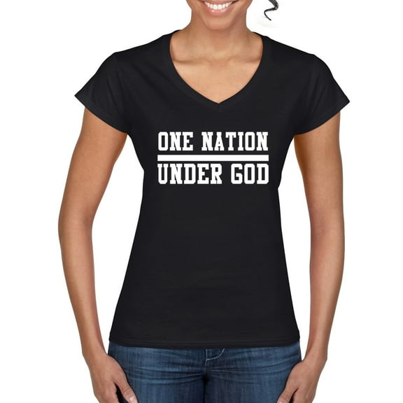 Wild Bobby One Nation Under God Inspirational/Christian Women Standard V-Neck Tee, Black, Small