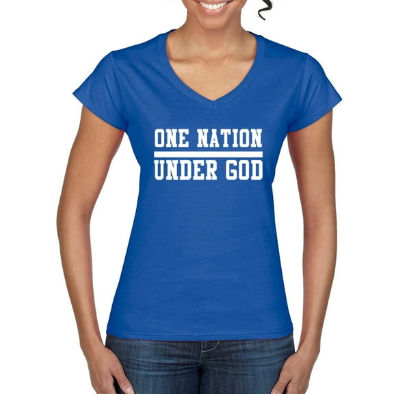 Wild Bobby One Nation Under God Inspirational/Christian Women Standard V-Neck Tee, Royal, Large