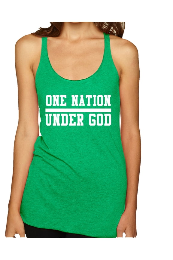 One Nation Under God Inspirational/Christian Women Tri-Blend Racerback Tank Top, Envy, Large