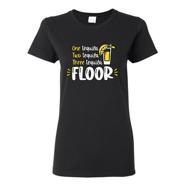 Wild Bobby One Two Three Tequila Floor Humor Women Graphic Tee, Black, Small
