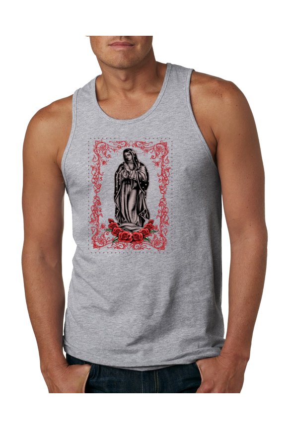 , Our Lady of Guadalupe Blessed Virgin Mary Religious, Inspirational/Christian, Men Graphic Tank Top, Heather Grey, Large