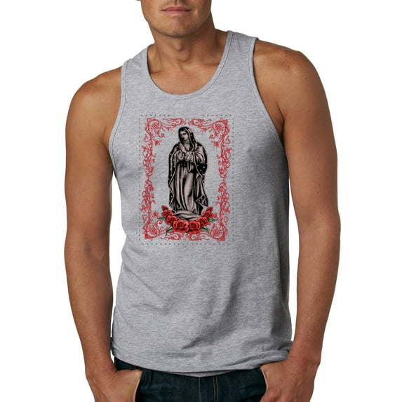 Wild Bobby, Our Lady of Guadalupe Blessed Virgin Mary Religious, Inspirational/Christian, Men Graphic Tank Top, Heather Grey, X-Large