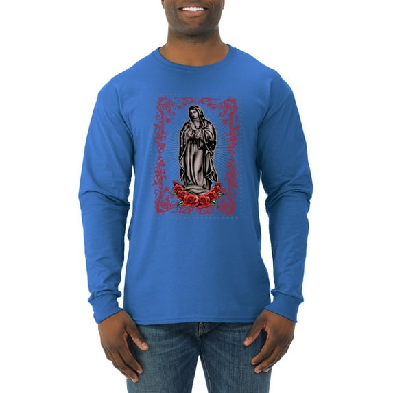 Wild Bobby, Our Lady of Guadalupe Blessed Virgin Mary Religious, Inspirational/Christian, Men Long Sleeve Shirt, Royal, 3XL