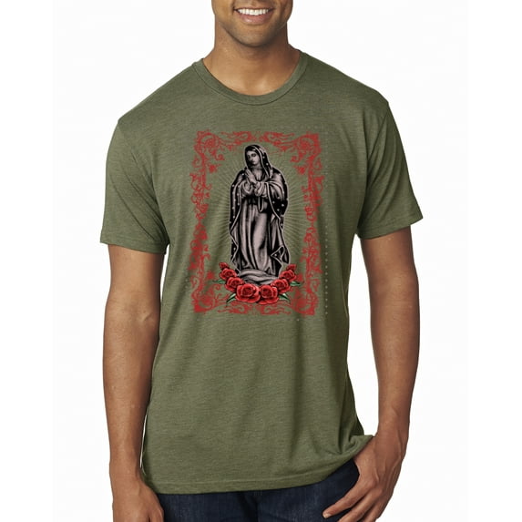 Wild Bobby, Our Lady of Guadalupe Blessed Virgin Mary Religious, Inspirational/Christian, Men Premium Tri Blend Tee, Military Green, Large