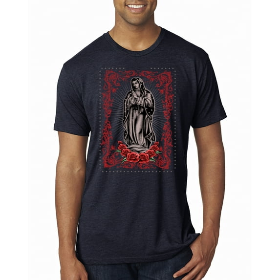 Wild Bobby, Our Lady of Guadalupe Blessed Virgin Mary Religious, Inspirational/Christian, Men Premium Tri Blend Tee, Vintage Navy, Medium