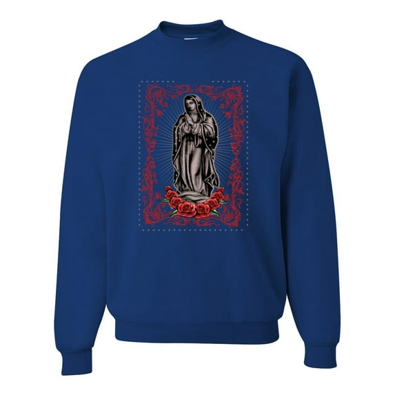 Wild Bobby, Our Lady of Guadalupe Blessed Virgin Mary Religious, Inspirational/Christian, Unisex Crewneck Graphic Sweatshirt, Royal, X-Large