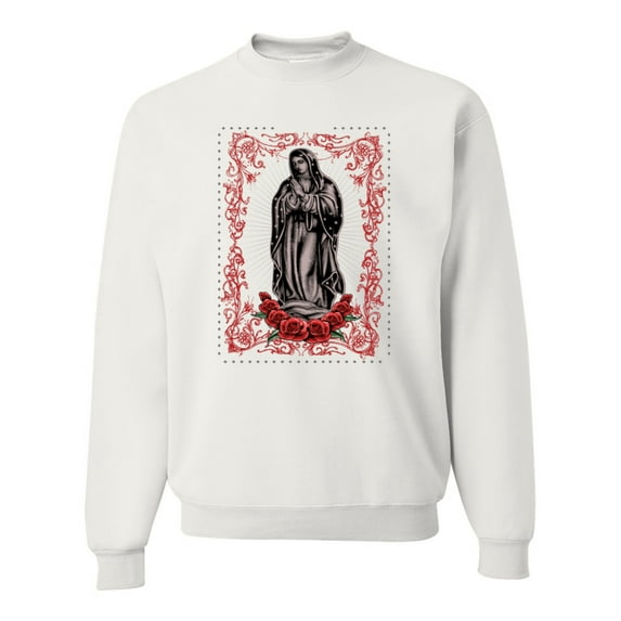 Wild Bobby, Our Lady of Guadalupe Blessed Virgin Mary Religious, Inspirational/Christian, Unisex Crewneck Graphic Sweatshirt, White, Small