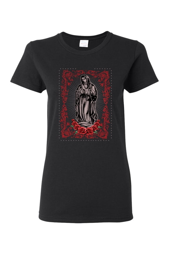 , Our Lady of Guadalupe Blessed Virgin Mary Religious, Inspirational/Christian, Women Graphic Tee, Black, Small
