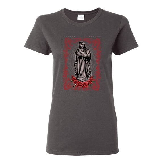 Wild Bobby, Our Lady of Guadalupe Blessed Virgin Mary Religious, Inspirational/Christian, Women Graphic Tee, Charcoal, X-Large