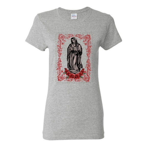 Wild Bobby, Our Lady of Guadalupe Blessed Virgin Mary Religious, Inspirational/Christian, Women Graphic Tee, Heather Grey, Large