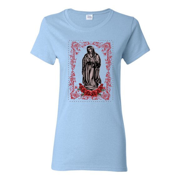 Wild Bobby, Our Lady of Guadalupe Blessed Virgin Mary Religious, Inspirational/Christian, Women Graphic Tee, Light Blue, Small