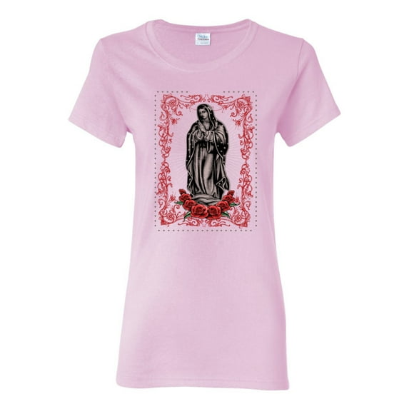 Wild Bobby, Our Lady of Guadalupe Blessed Virgin Mary Religious, Inspirational/Christian, Women Graphic Tee, Light Pink, Small