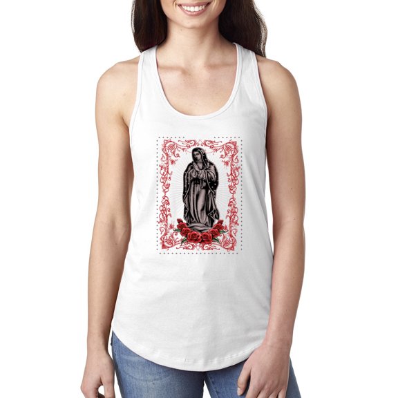 Wild Bobby, Our Lady of Guadalupe Blessed Virgin Mary Religious, Inspirational/Christian, Women Racerback Tank Top, White, Large