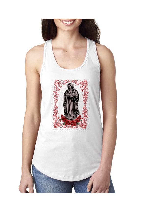 , Our Lady of Guadalupe Blessed Virgin Mary Religious, Inspirational/Christian, Women Racerback Tank Top, White, Large
