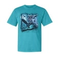 thumbnail image 1 of Wild Bobby, Owl Flying at Night In Front of the Moon, Animal Lover, Garment-Dyed Washed Look Short Sleeve T-Shirt, Blue Lagoon, Small, 1 of 3