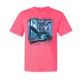 thumbnail image 1 of Wild Bobby, Owl Flying at Night In Front of the Moon, Animal Lover, Garment-Dyed Washed Look Short Sleeve T-Shirt, Neon Pink, Large, 1 of 3