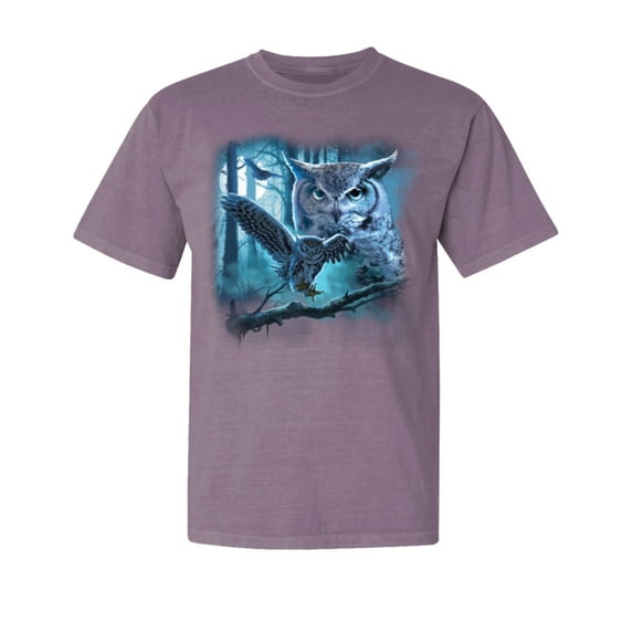 Wild Bobby, Owl Flying at Night In Front of the Moon, Animal Lover, Garment-Dyed Washed Look Short Sleeve T-Shirt, Rosewood, 2XL