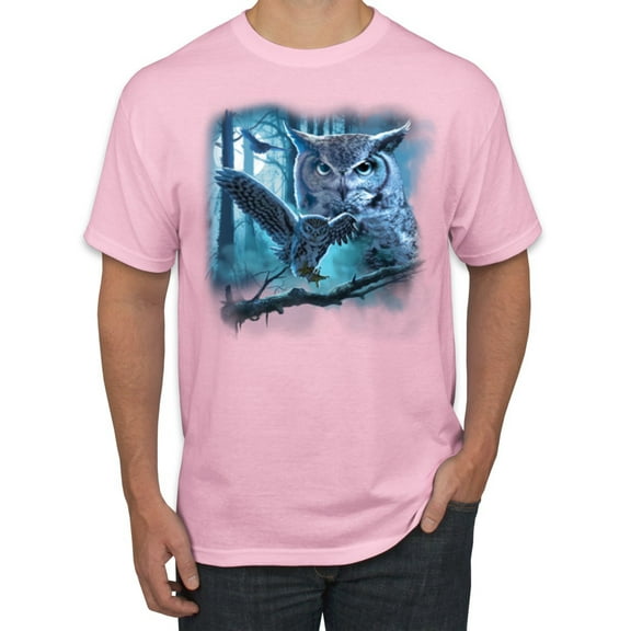 Wild Bobby, Owl Flying at Nihght In Front of the Moon Animal Lover Men's Graphic T-Shirt, Light Pink, Large