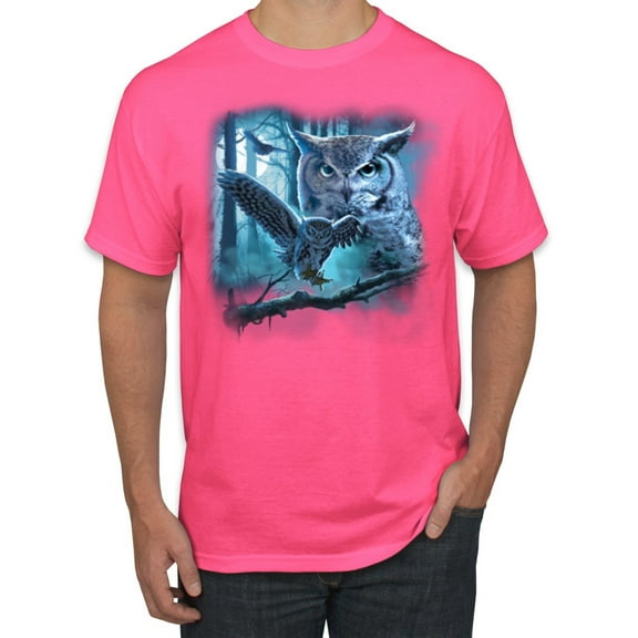 Wild Bobby, Owl Flying at Nihght In Front of the Moon Animal Lover Men's Graphic T-Shirt, Neon Pink, X-Large