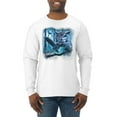 thumbnail image 1 of Wild Bobby, Owl Flying at Nihght In Front of the Moon Animal Lover Mens Long Sleeve Shirt, White, X-Large, 1 of 3