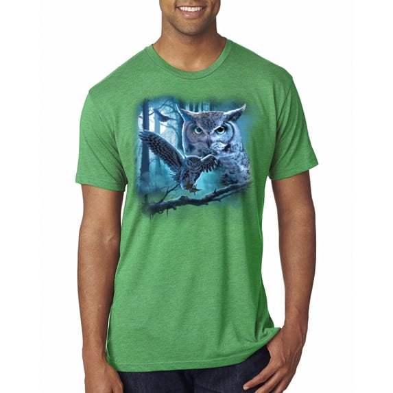 Wild Bobby, Owl Flying at Nihght In Front of the Moon Animal Lover Mens Premium Tri Blend T-Shirt, Envy, 2XL