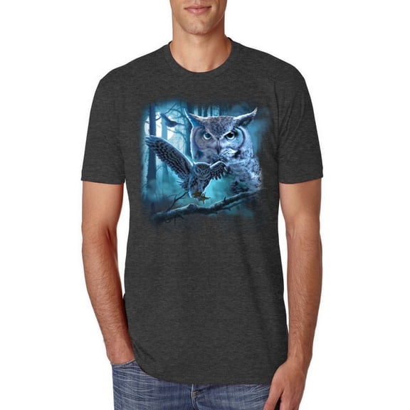 Wild Bobby, Owl Flying at Nihght In Front of the Moon Animal Lover Mens Premium Tri Blend T-Shirt, Vintage Black, Small