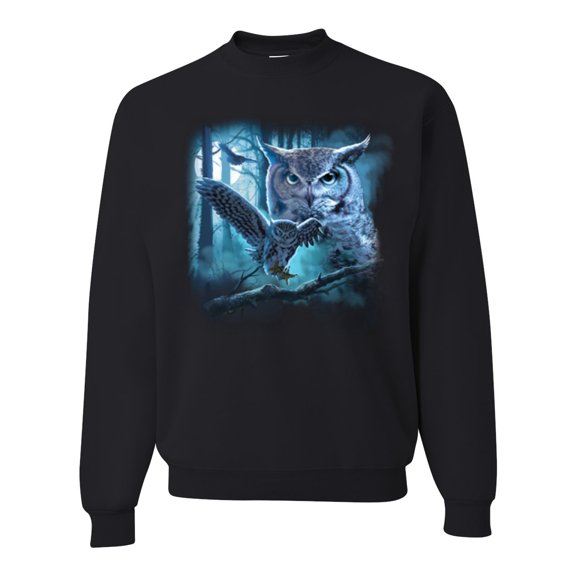 Wild Bobby, Owl Flying at Nihght In Front of the Moon Animal Lover Unisex Crewneck Graphic Sweatshirt, Black, 4XL